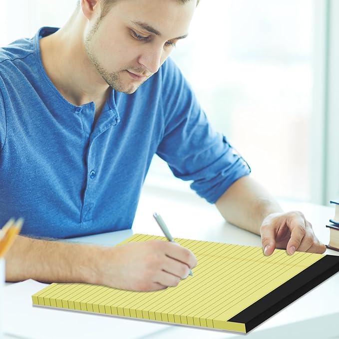 AILZFEI 300 Sheets Light Yellow Legal Pads 8.5 x 11.75 Wide Ruled Paper 6-Pack Note Pad 50 Sheets per Notepad Perforated Writing Pad Durable Sturdy Back 8x11 Pads of Paper
