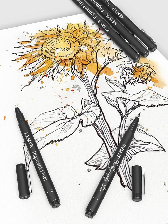 4 Micro Fine liner Drawing Art Pens Calligraphy Pens: 0.9mm Size Black Art supplies Waterproof Archival Black Ink Markers For Artists,Use for Professional Watercolor,Sketching