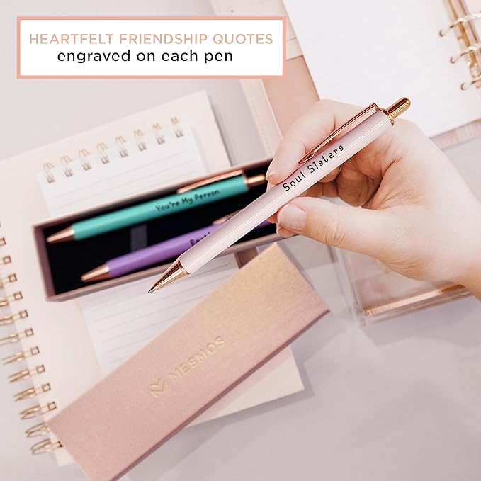 MESMOS 3pc Fancy Pen Set for Women, Gifts for Best Friend Women, Birthday Gifts for Friendship, Long Distance Female Best Friends