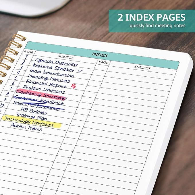 Taja Meeting Notebook for Work Organization - Work notebook with action items, Meeting Minutes Planner Notebook, Perfect Office Supplies for Men & Women - Pink