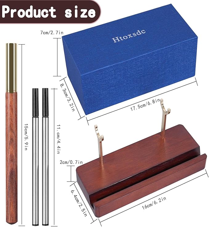 Pen Holder Desk Organizers and Accessories Desk Decor ,Exquisite Wooden Pen Holder ,with a Cool Pen and Two Refills for Office and Home (Style A)