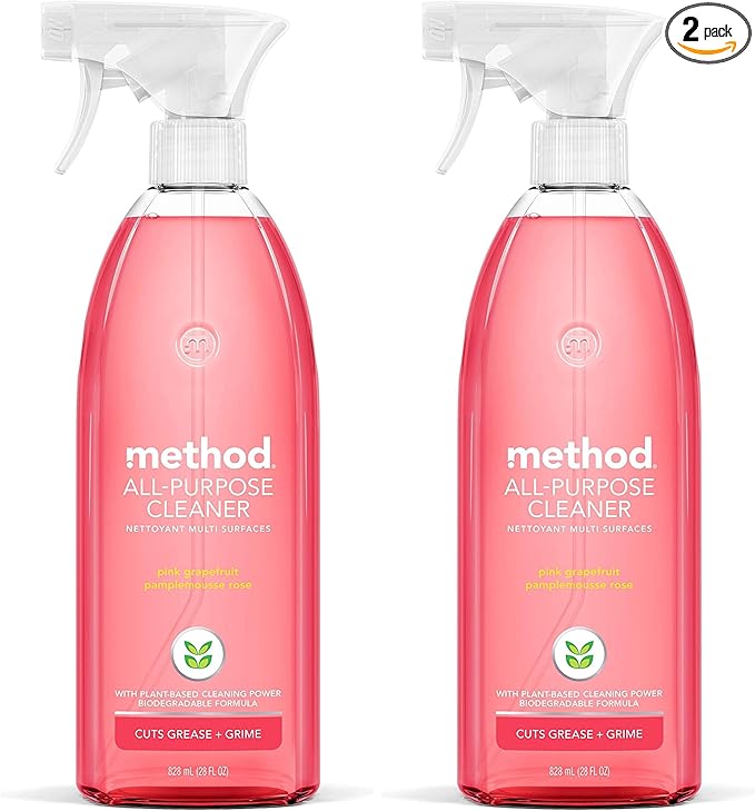 Method All-Purpose Cleaner, Pink Grapefruit, Plant-Based and Biodegradable Formula Perfect for Most Counters, Tiles, Stone, and More, 28 oz spray bottle (Pack of 2)