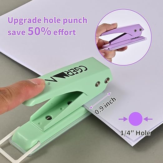 Single Hole Puncher, 3 Pack , 1/4" Hole, 50% Labor Savings, Heavy Duty Metal Punch, 15 Sheet Capacity, for ID Cards, Chipboard, Art Project, Crafts Easy Punching,