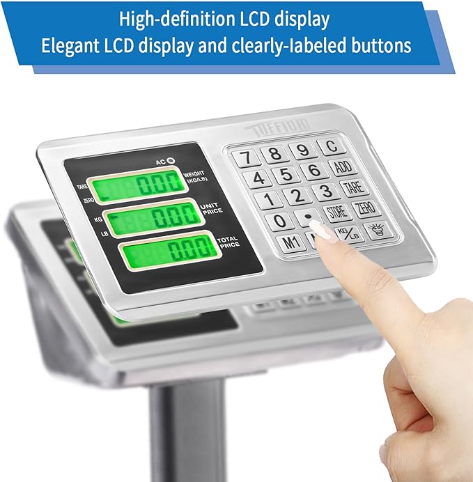 TUFFIOM 661lbs Electronic Industrial Commercial Platform Scale,Stainless Steel High-Definition LCD Display,Digital Floor Heavy Duty,Luggage Package Price Computing Postal Shipping Mailing,Grey