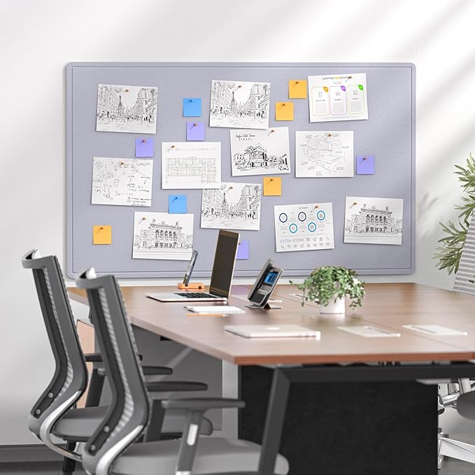 MaxGear Extra Large Bulletin Board 60" x 36", Foldable Felt Board Vision Board Supplies, Cork Board for Office, Home, School, Small Pin Boards for Walls Decorative Display Board Moonlight Gray