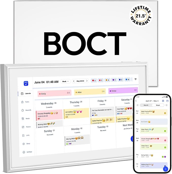 BOCT 21.5'' Digital Calendar Wall - 32GB Memory Touch Screen Chore Chart Smart Calendar,Digital Planner,Auto-Sync,APP Control,Interactive Family Schedules, Gift for Mother