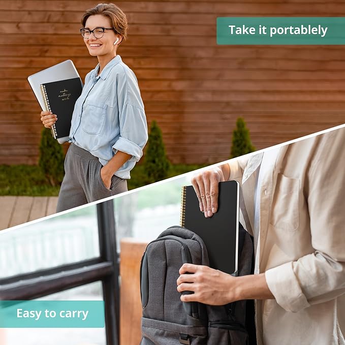 6 Pack of Meeting Notebook for Work Organization - Work notebook with action items, Meeting Minutes Planner Notebook, Perfect Office Supplies for Men & Women - Black