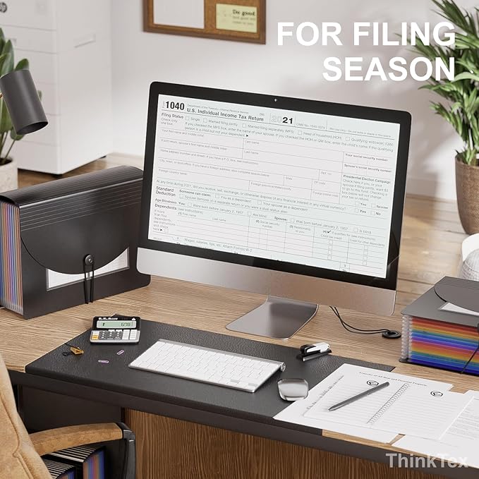 ThinkTex Accordion File Organizer, 12 - Pocket Expanding File Folders for Paper Receipts, Bills&Taxes Organizer, Letter/A4 Size Document Holder for School, Office, Home with Colorful tabs- Black