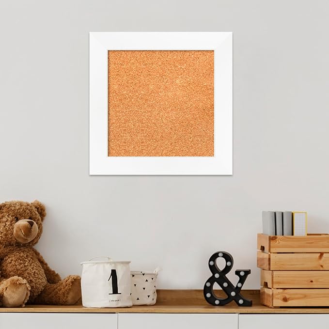 Amanti Art Natural Cork Board for Wall, 15x15 Vision Board with White Frame, X-Small Corkboard Office Decor for Home Organization, Modern Corkboard Pinboard to Display Items for Home Organization in