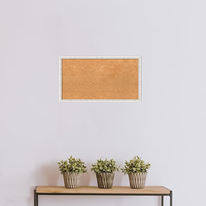 Amanti Art Natural Cork Board for Wall, 15x27 Vision Board with White Frame, Medium Corkboard Office Decor for Home Organization, Modern Corkboard Pinboard to Display Items for Home Organization in