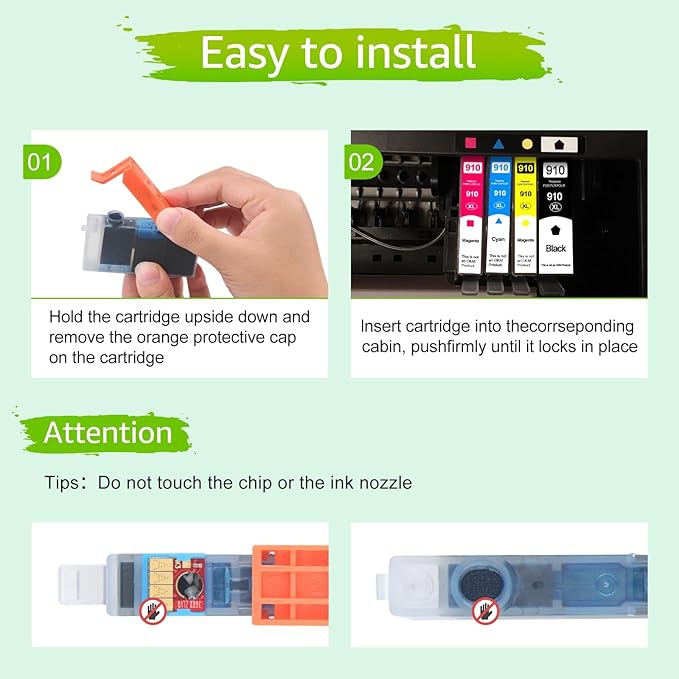 greencycle 910XL Ink Cartridges Replacement for HP Ink 910 910Xl Black and Color Combo Pack Compatible with OfficeJet 8010 8015 8018 8022,OfficeJet Pro 8020 8030 8025 8028 8035 Printer (BCMY-4 Pack)