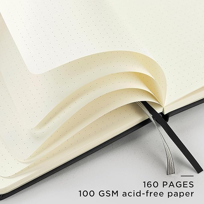 &And Per Se Dotted Journal Notebook, A5 Hardcover Leather Bullet Dotted Journal, 160 Pages 100 gsm Thick Dotted Paper,3 Sheets of Stickers Included (Black)