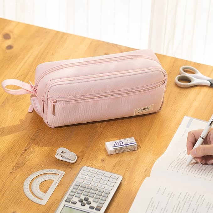 HVOMO Large Pencil Case High Capacity Holder Box Storage bag Desk Organizer Marker Pouch Pen For Middle School Office College Adult Girl and Boy(Pink)