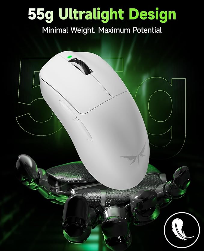 VGN F1 MOBA Wireless Gaming Mouse - Ultralight 55g - Wireless & Wired Mode - 26000 Adjustable DPI - 1000Hz Polling Rate - 200 Hours Battery - Programmable Buttons - Esports Professional Grade - USB-C