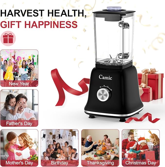 Glass Blenders for Kitchen with 750W, 54Oz. Countertop Blender Glass Jar Food Processor Combo, BPA-Free Blender for Smoothies, Ice Crush,Nuts, Frozen Drinks and Fruits (Black)