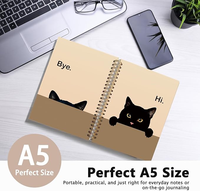 Funny Cat Notebook Journal, Funny Peeking Spiral Notebook, Cat Lover Gifts for Women Men, Black Cat Gifts for Girls, Cat Notepad for School Supplies, Office Supplies 5.5x8.3 Inch