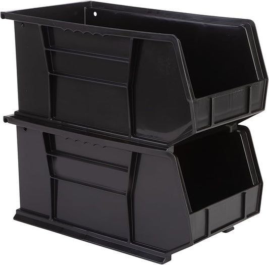 Hudson Exchange 15" x 8" x 7" (6 Pack) Plastic Stackable Storage Bin and Hanging Container, Black