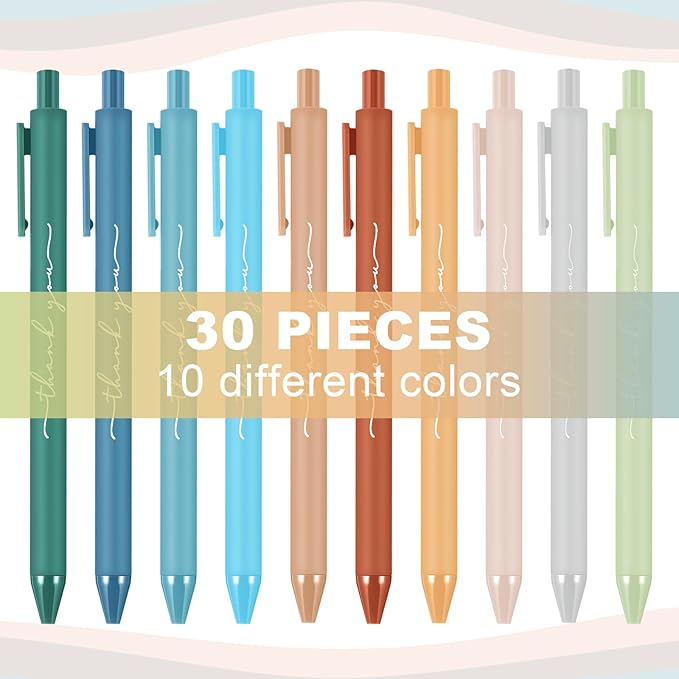 30pcs Thank You Pens Bulk Cute Multicolor Ballpoint Pen for Men Women Server Accessories Employee Holiday Appreciation Gifts for Teacher Office Back to School Party Favor (Morandi)