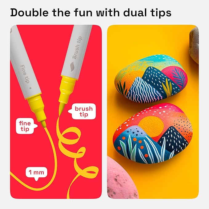 ARTISTRO 60 Dual Tip Fabric Markers - Acrylic Drawing Markers for All Ages & Levels - Fabric Paint Pens for Personalizing Clothes, T Shirts, Bags, Canvas, Textiles (Brush + Fine)