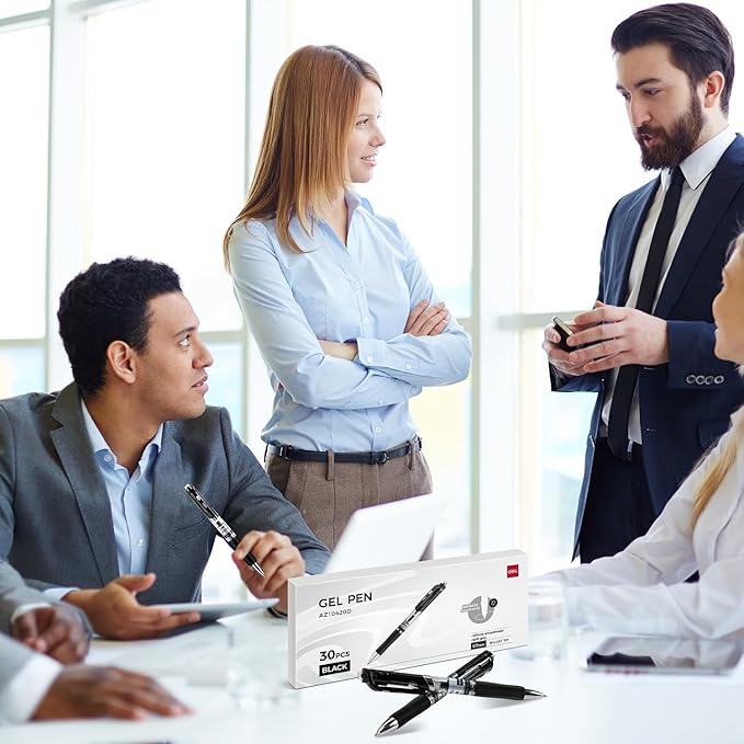 deli Gel Pens, 30 Pcs Retractable Pens Black Ink, Medium Point Pen Bulk 0.7mm, Smooth Writing, Fast Dry, No Bleed for Journaling Note Taking, Home School Office Supplies