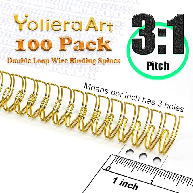 1/2 Inch Wire Cinch Book Binding Black 3:1 Pitch, 100 Pack Double Loop Metal Spiral for Bindings Fit for School Office Notebook Maker, YolieraArt Office Products Binding Combs 100 Sheet Capacity