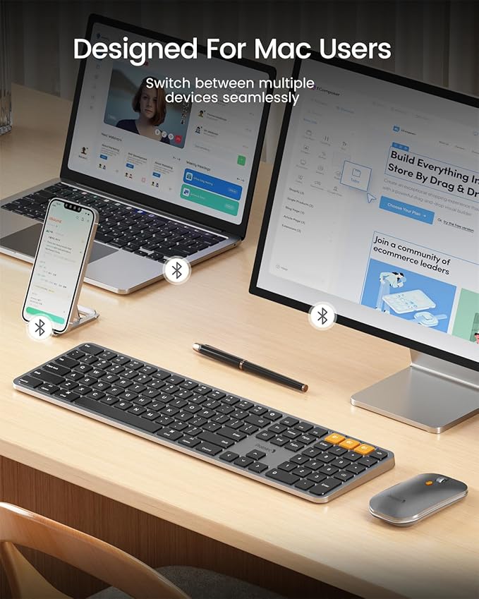 ProtoArc Backlit Bluetooth Keyboard and Mouse for Mac, KM100-A Full Size Wireless Keyboard Mouse for Mac, Multi-Device Rechargeable for MacBook Pro/Air, iPhone, iPad, Space Gray