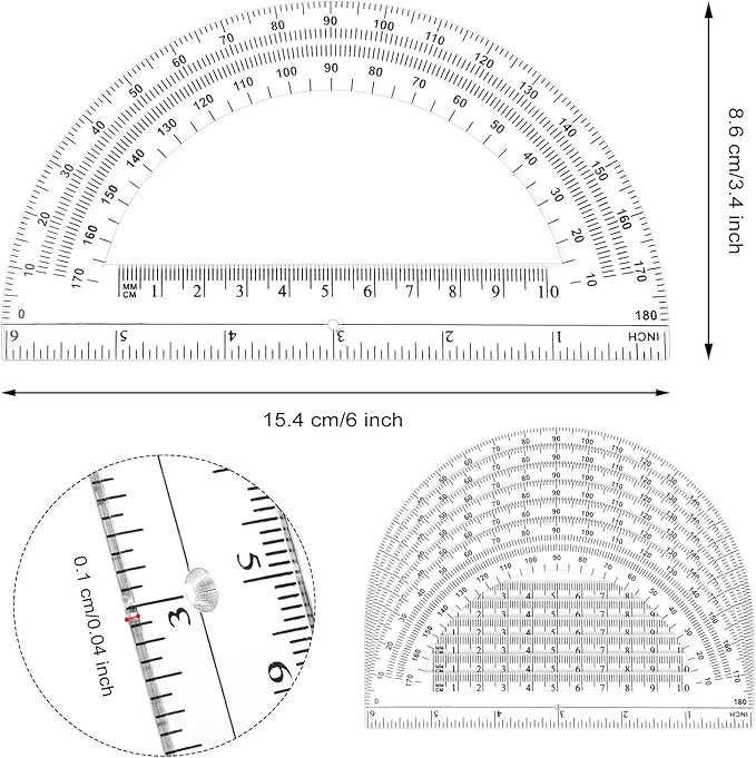 Zonon 200 Pieces Plastic Protractors Bulk Classroom Clear Math Protractors 180 Degrees 6 Inch for Geometry Student, Angle Measurement, Students Back to School Supplies Office Supplies