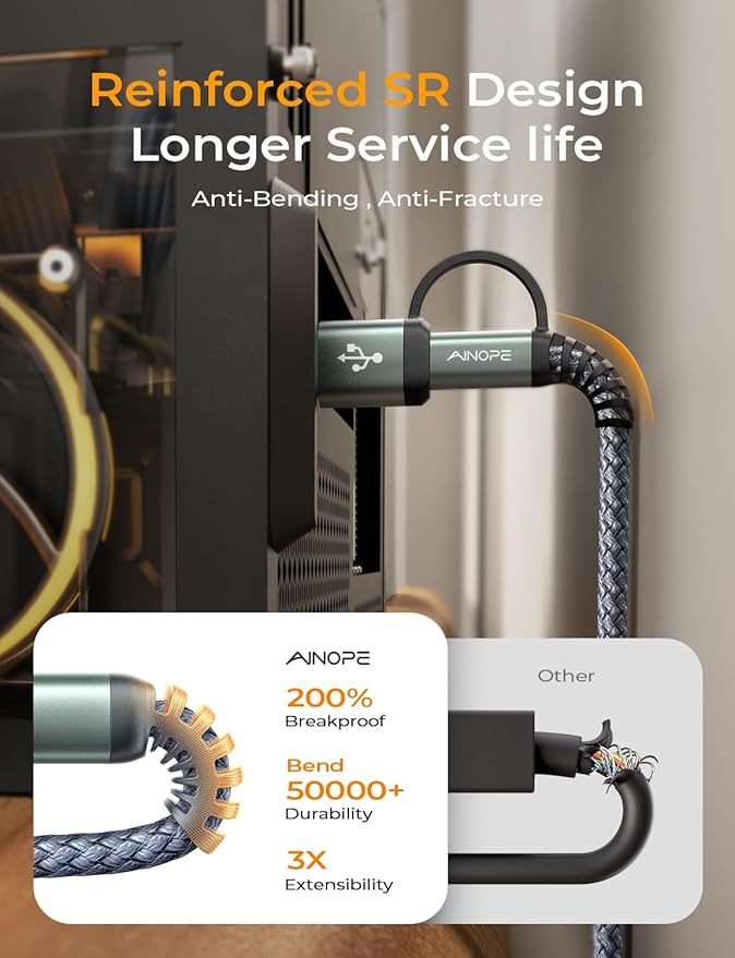 AINOPE Hard Drive Cable, Sturdy Nylon Braided External Hard Drive Cable 10Gbps Micro B to USB A/C Compatible with Seagate WD Toshiba Westgate, MacBook Air M2 Pro, Camera, 3.3FT/1m