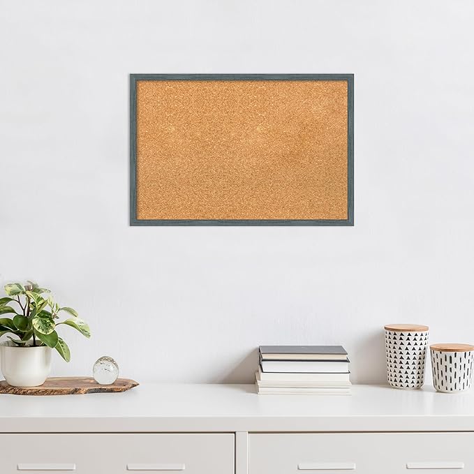 Amanti Art Natural Cork Board for Wall, 17x25 Vision Board with Blue Wood Frame, Medium Corkboard Office Decor for Home Organization, Rustic Farmhouse Corkboard Pinboard to display items for home