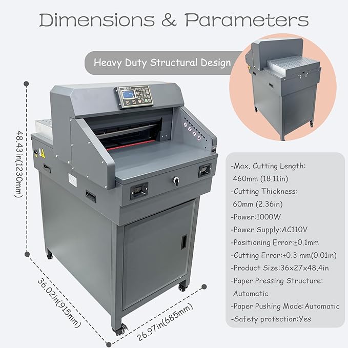 INTSUPERMAI Electric Paper Cutter Heavy Duty Paper Trimmers Guillotine with 40-460mm 1.57-18.11inch Cutting Size Digital Numerical Control Commercial Paper Stack Cutter Trimmer for Paper Cutting 110V