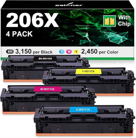 SAILNER 206X 206A Toner Cartridges 4 Pack High Yield Replacement for HP 206X 206A Toner Cartridge Set for Color Laserjet Pro M283fdw M283cdw M282nw M283fdn M255dw M255nw Printer