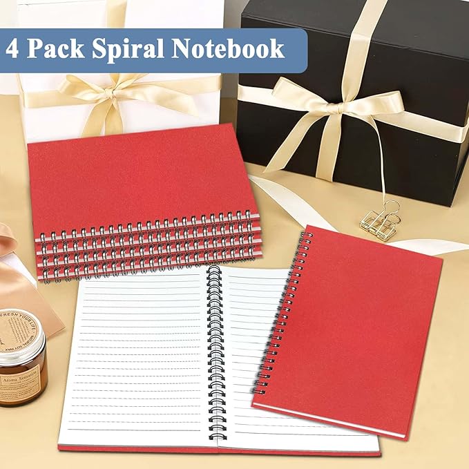 GINMLYDA 4Pack Small Spiral Notebook A5, 8.25x5.5β 120 Lined Pages Wide Ruled Spiral Journal Bulk Blank Kraft Cover Spiral Bound Notebook & Writing Pads for Home Office Meeting Work Note Taking