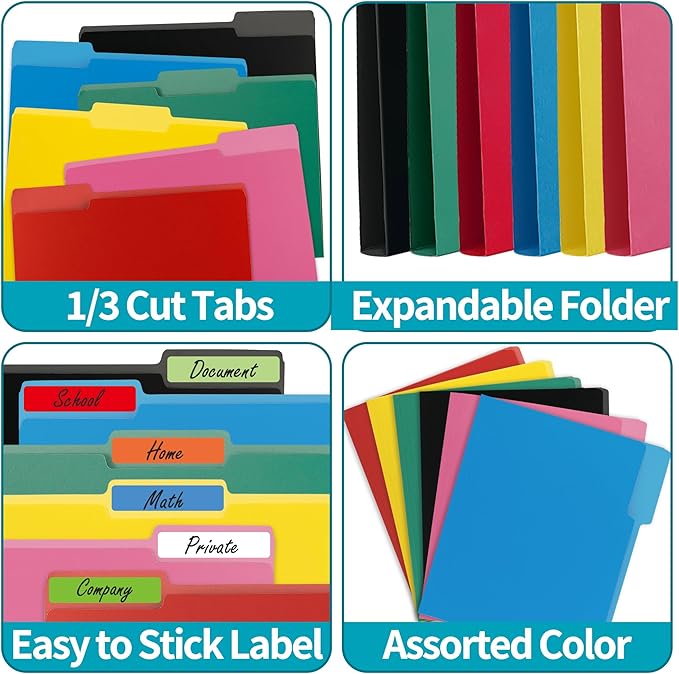100 Packs Red File Folder,1/3-Cut Tabs,File Folders Letter Size,8.5x11 File Folders for Office,School and Home,Organizer Documents