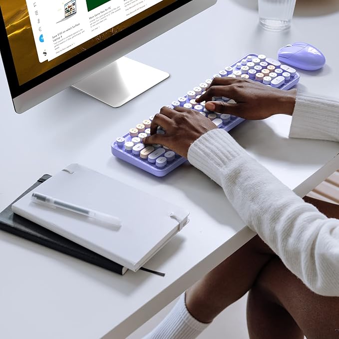 Wireless Keyboard and Mouse Combo, 104 Keys Full-Sized Typewriter Keyboards, 2.4 GHz USB Receiver Plug and Play, for Windows, PC, Laptop, Desktop (Purple Colorful)