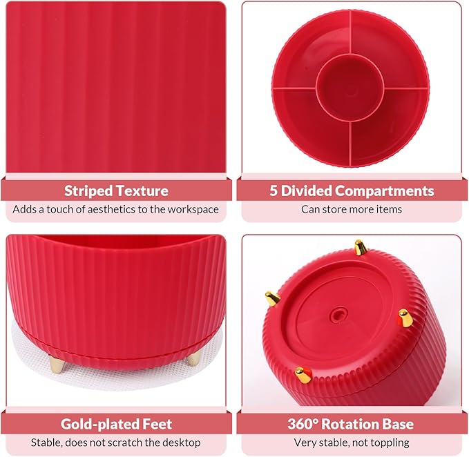 SKYDUE 360 Degree Rotating Desk Organizer, Dual-Purpose Pencil Pen Holder, Pen Organizer with 5 Slots, Pencil Cup for Office, School, Home