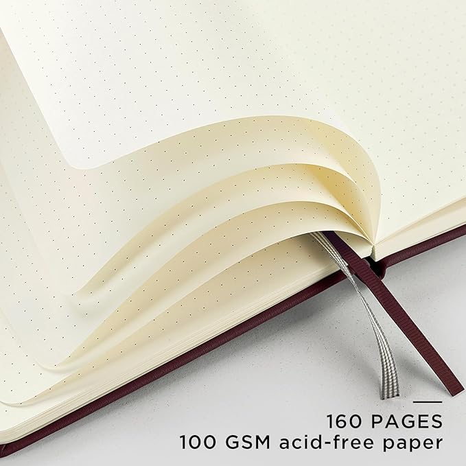 &And Per Se Dotted Journal Notebook, A5 Hardcover Leather Bullet Dotted Journal, 160 Pages 100 gsm Thick Paper,3 Sheets of Stickers Included - 5.7'' x 8''(Dark Red)