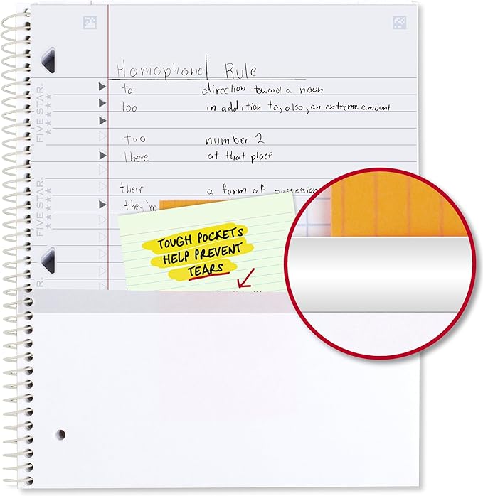 Five Star Spiral Notebook + Study App, 1 Subject, Wide Ruled, 8" x 10-1/2", 80 Sheets, Fights Ink Bleed, Water Resistant Cover, Pastel Waves (930060F)