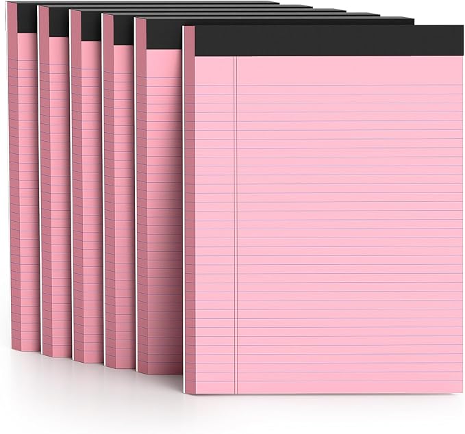 300 Sheets Pink Legal Pads 8.5 x 11 College Ruled Paper 6-Pack Note Pad Narrow Ruled 50 Sheets per Notepad Perforated Writing Pad Durable Sturdy Back 8x11 Pads of Paper
