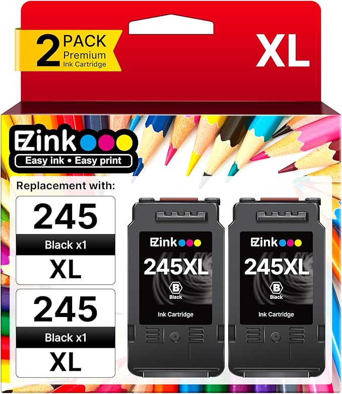 E-Z Ink 245XL Ink Cartridge Replacement for Canon 245XL Black Ink 245 XL PG-245XL PG245XL Works with Pixma MX490 MG2522 TR4520 MG2525 TS3122 TS3322 TS202 MG2520 MG2922 MG3022 (2 Black)