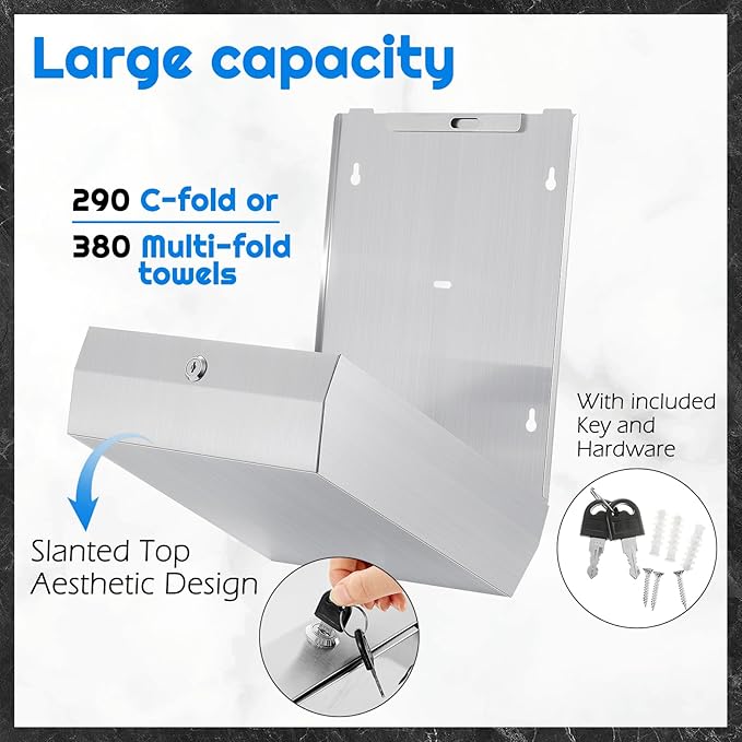 2 Pcs Commercial Soap Dispenser and Paper Towel Dispenser Set with Lock-Stainless Steel,Wall Mount,Large Capacity Manual Liquid Pump Rust Proof Leak Free for Commercial Home Bathroom
