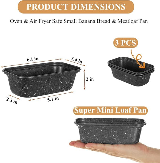 Mini Loaf Pan, 6x3 Inch Nonstick Bread Pans for Baking, Oven & Air Fryer Safe Small Banana Bread & Meatloaf Pan, Carbon Steel Baking Tins for Homemade Bread (Mini Loaf Pan(3-pack))