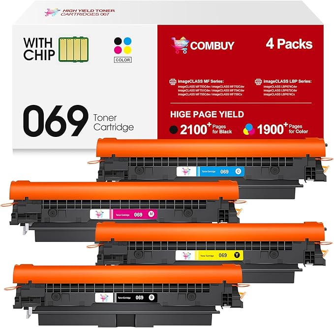 069 Toner Cartridge Set Replacement for Canon 069 Toner Cartridge 4 Pack Works for Canon Color ImageCLASS Mf753cdw MF751Cdw MF752Cdw LBP674Cdw MF752Cdw MF756Cx LBP673Cdw Printer (BK, C, Y, M)