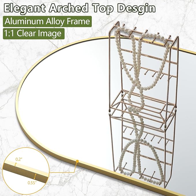 MELOMOIR 71"x32" Large Arched Mirror Full Length, Large Floor Mirror for Bedroom, Living Room, Gym - Free Standing Hanging or Leaning - Gold Frame