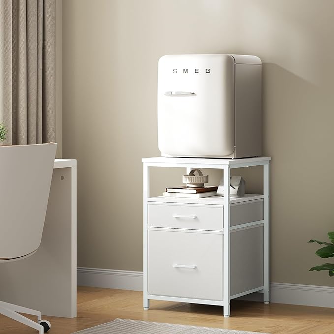 Mini Fridge Stand with 3 Storage, Mini Fridge Cabinet, Beverage Fridge Table, Heavy Duty 18.11" L* 18.11" W Tabletop, for Dorm, Apartment,Office, Bedroom Black HB03BXW