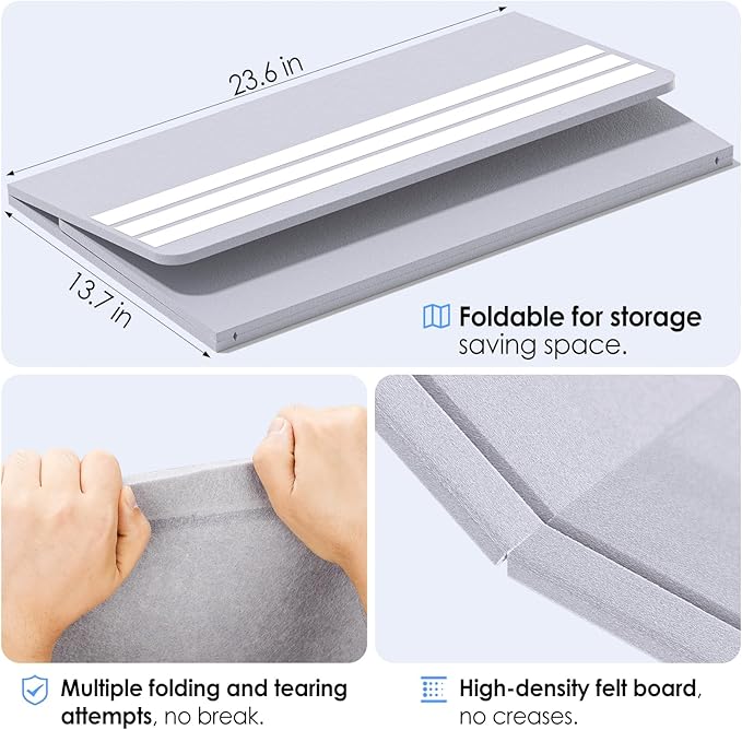 MaxGear Large Bulletin Board 36" x 24", Foldable Felt Board Vision Board Supplies, Cork Board for Office, Home, School, Small Pin Boards for Walls Decorative Display Board Moonlight Gray