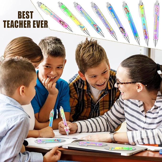 Mermaid Pens for Girls β Cute Mermaid-Themed Ballpoint Pen Set for Kids, Teens, and Ocean Lovers β Fun Stationery Gift for School, Journaling, Drawing, or Writing β 8 Colorful Pens with Smooth Ink
