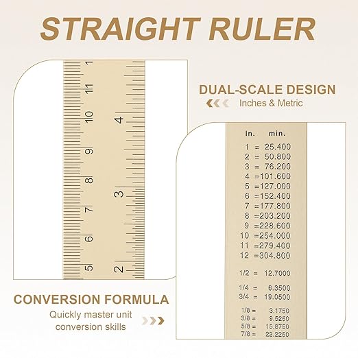 HARFINGTON 2pcs Metal Straight Ruler 20cm Metric SAE Aluminum Alloy Measuring Rulers Scale Tool with Hole for Measure Study Reading Classroom Office, Beige