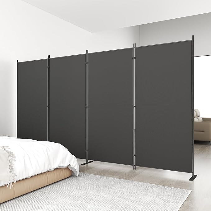 Helios&Hestia 4-Panel 6 ft Tall Indoor Folding Room Divider, Portable Privacy Screen, Freestanding Partition Separator, Temporary Wall Separation for Bedroom, Office, 136" W X 71" H, Dark Grey