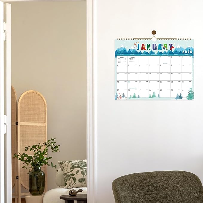 2026 Calendar - 2026 Wall Calendar, Jan. 2026 - Dec. 2026, 14.6'' x 11.4", 12 Months Hanging Monthly Calendar 2026, Holidays, Large Block, Twin-Wire Binding- 12 Different Themes