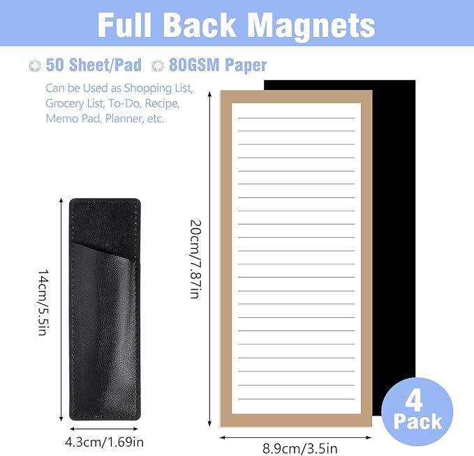 4 Pack Magnetic Note Pad for Fridge with Pen Holder, Totally 200 Sheets Magnetic To Do List, Grocery List, Shopping List, Memo Pads for Refrigerator(Dark Color)